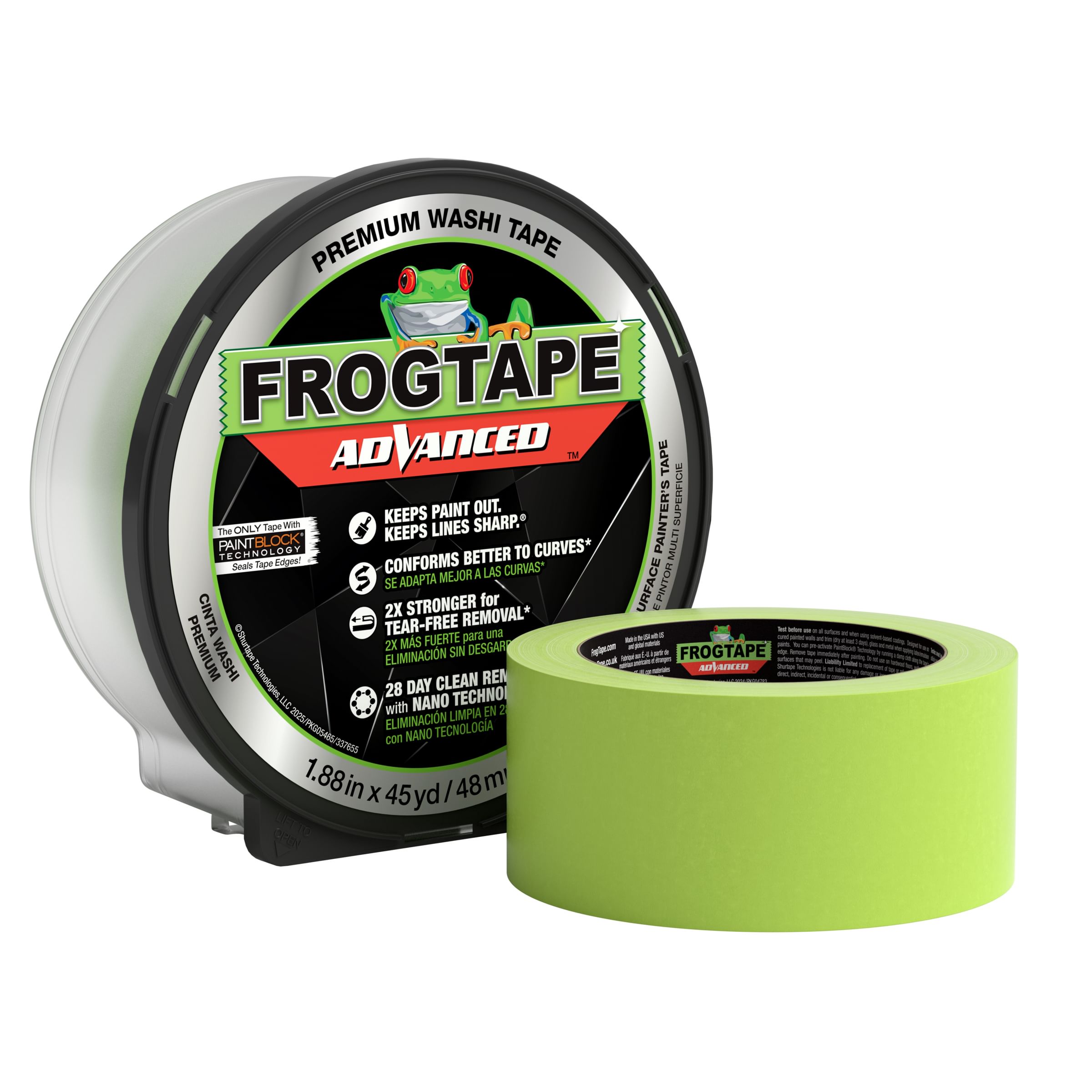 48mm x 45yd ENG SPN Canister Images Front Rollout