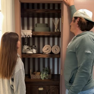 A freshly painted striped modern closet
