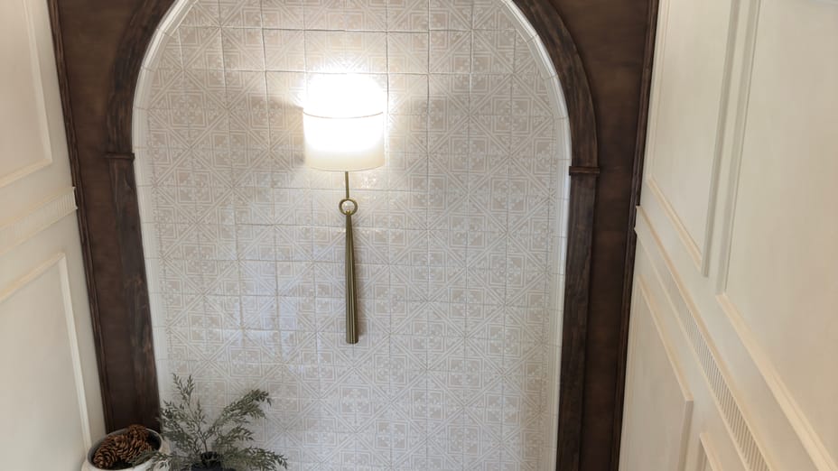 Textured wall on staircase landing
