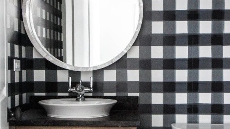 Black and white plaid bathroom