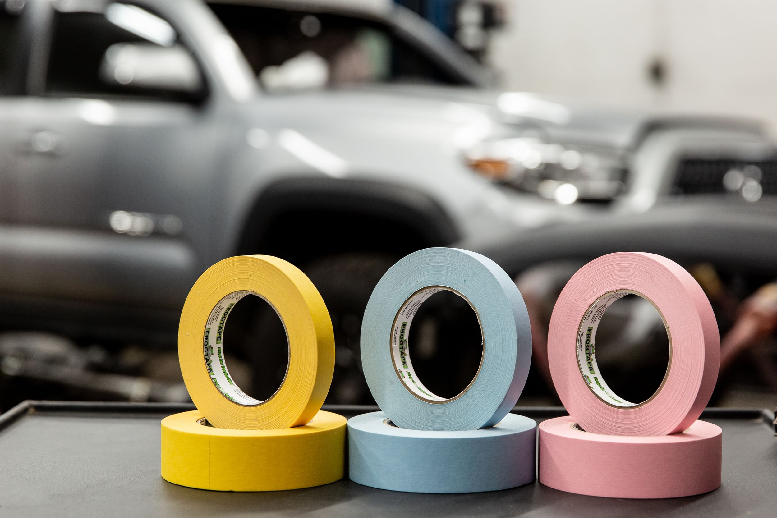 FrogTape Performance Masking: FrogTape 225 Gold Performance Masking Tape, FrogTape 250 Light Blue Performance Masking Tape, FrogTape 325 Pink Performance Masking Tape.