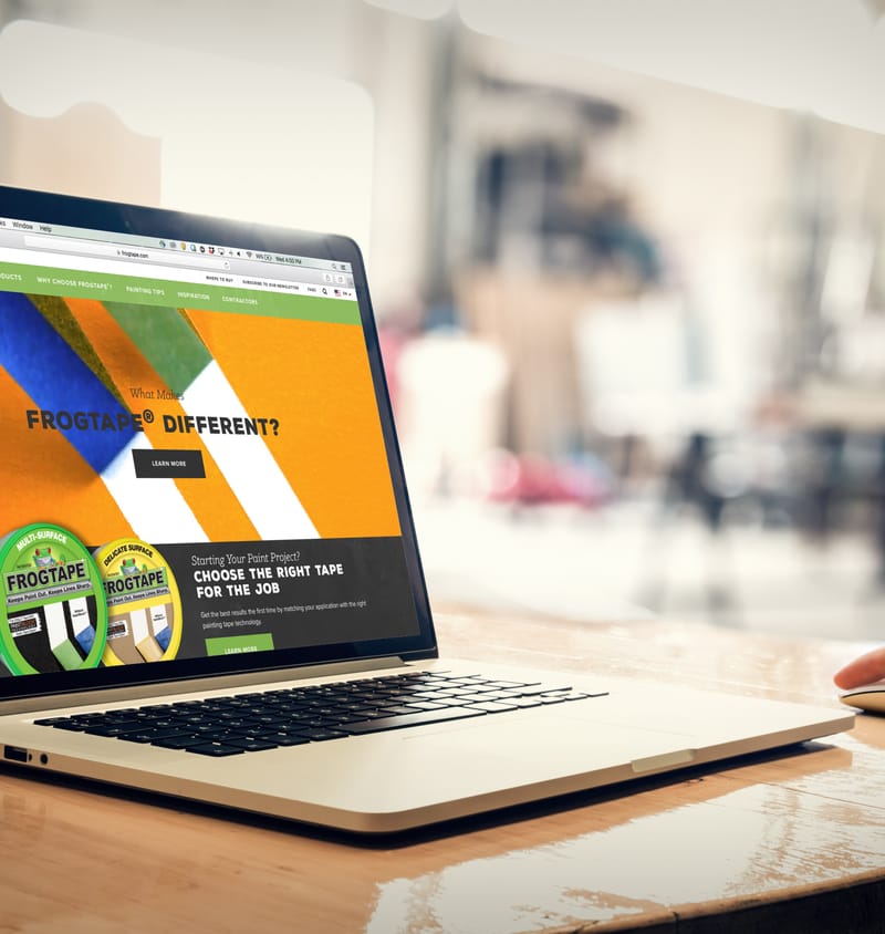 A Laptop Computer showing a page on FrogTape.com